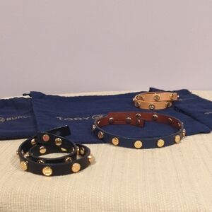 3 Tory Burch Double Wrap Leather Bracelets